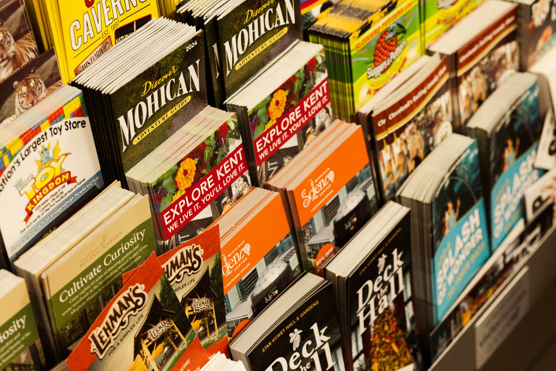 Brochures and booklets on display racks